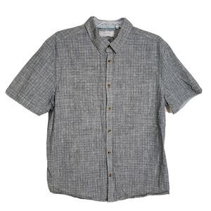 Five Four Mens Shirt Large Plaid Navy Blue White Short Sleeve Button Up Pocket